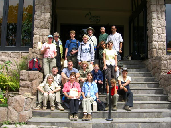 Travelers on the Steps of the Sanctuary Lodge at Macchu Picchu